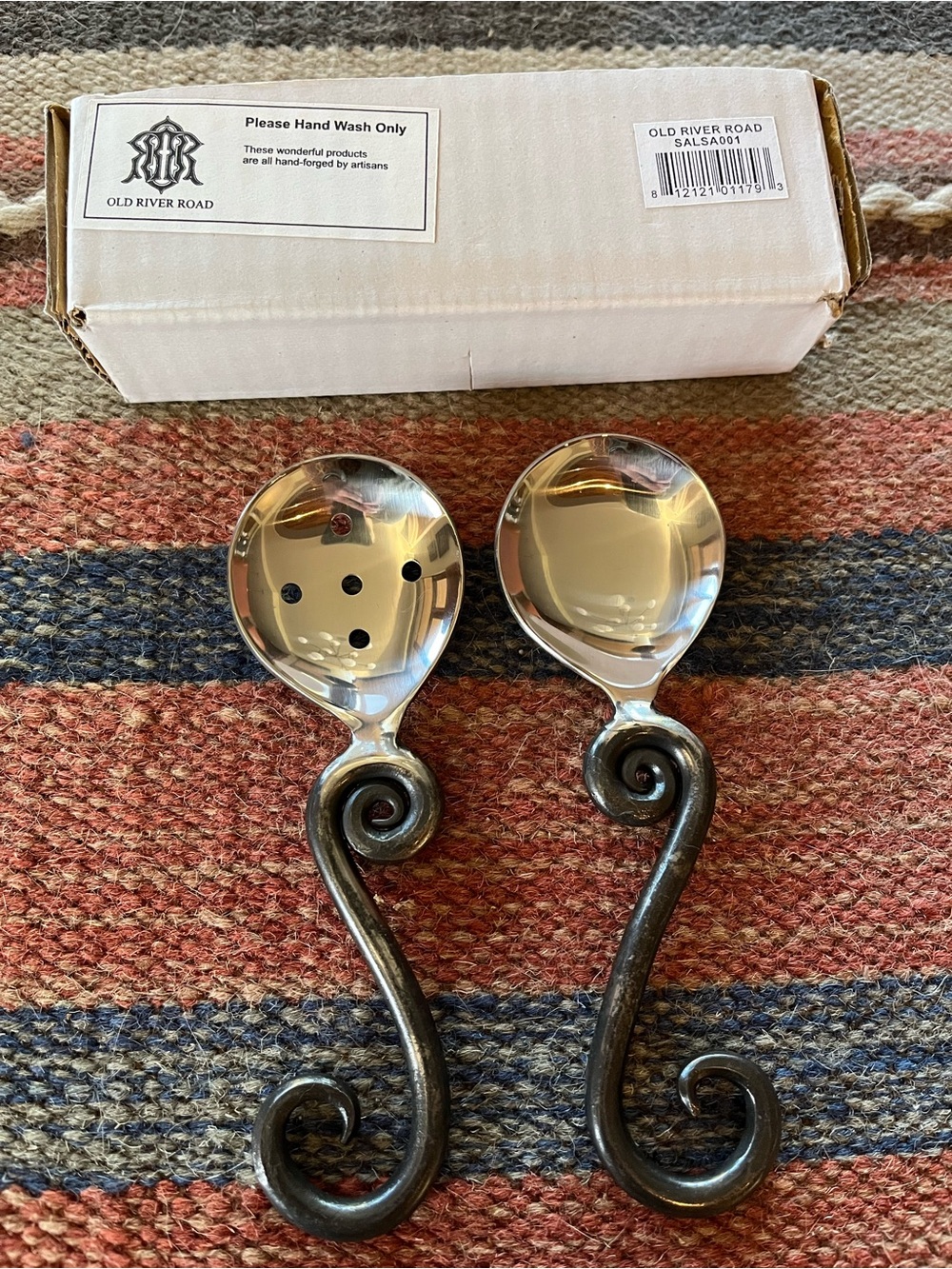 Old River Road Hand-Forged Salsa Serving Spoons (2) - Brand New in Box